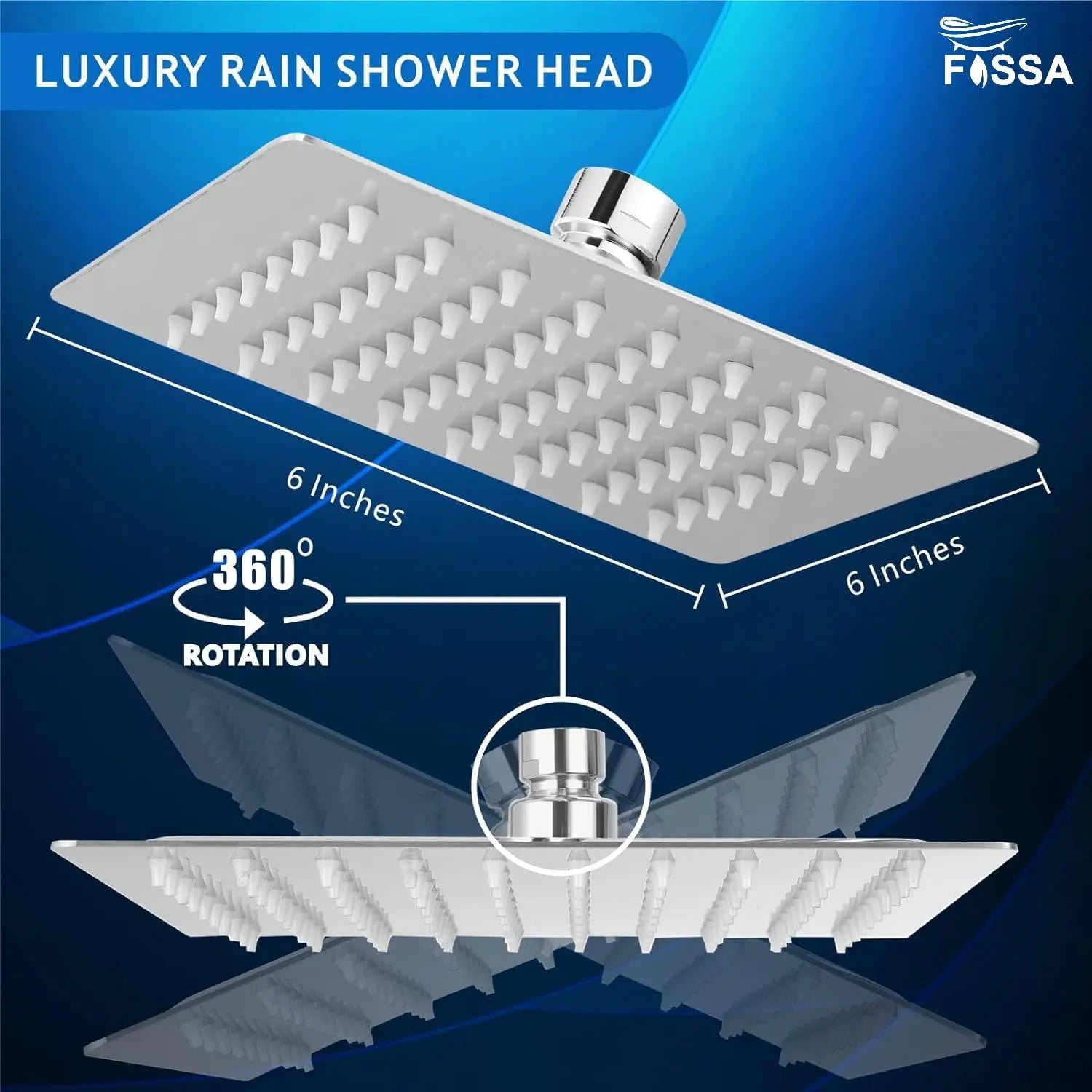 Fossa 6X6 Inch Rain Shower - Fossa Square High Pressure Shower Head Made of 304 Stainless Steel (Without ARM Finish)-1